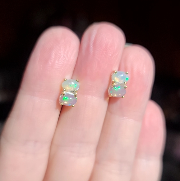 Dual oval Opal 2k each stone =8k sterling earrings NEW - Picture 3 of 7